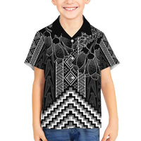 Aotearoa Taniko Pattern Family Matching Tank Maxi Dress and Hawaiian Shirt Poutama Mix Kowhai Flowers LT7 Son's Shirt Grey - Polynesian Pride