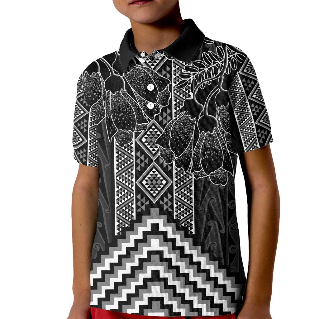 Aotearoa Taniko Pattern Kid Polo Shirt Poutama Mix Kowhai Flowers