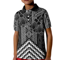 Aotearoa Taniko Pattern Kid Polo Shirt Poutama Mix Kowhai Flowers