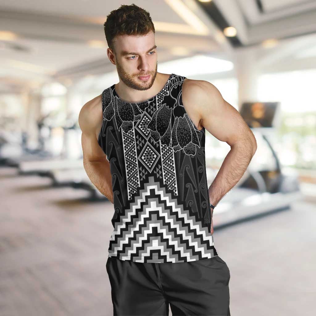 Aotearoa Taniko Pattern Men Tank Top Poutama Mix Kowhai Flowers