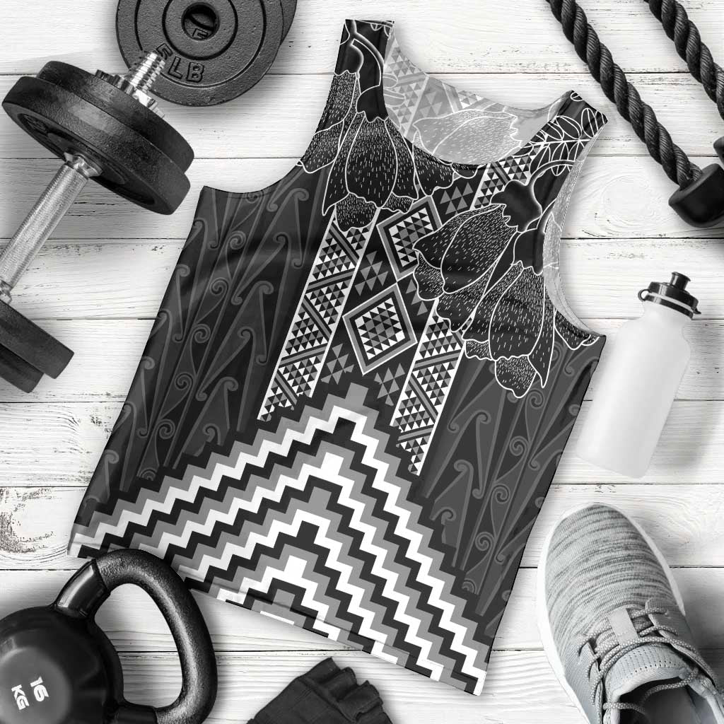 Aotearoa Taniko Pattern Men Tank Top Poutama Mix Kowhai Flowers