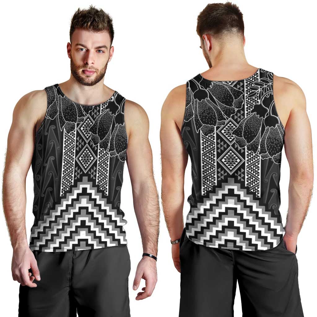 Aotearoa Taniko Pattern Men Tank Top Poutama Mix Kowhai Flowers
