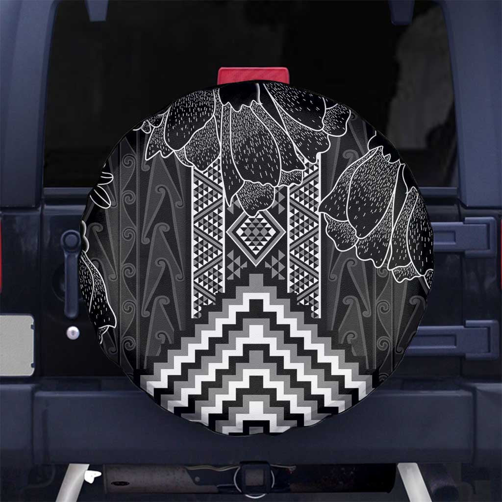 Aotearoa Taniko Pattern Spare Tire Cover Poutama Mix Kowhai Flowers