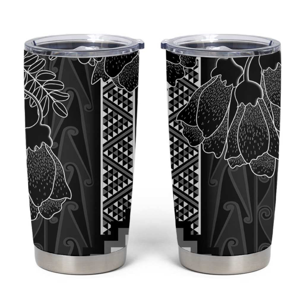 Aotearoa Taniko Pattern Tumbler Cup Poutama Mix Kowhai Flowers LT7 Grey - Polynesian Pride