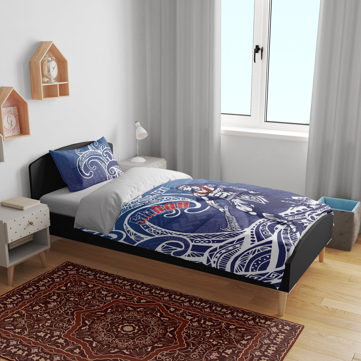 Samoa Manuia le Aso Tuto'atasi Siapo Motif Bedding Set Warrior with Nifo Oti