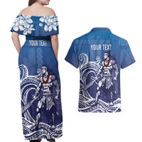 Samoa Manuia le Aso Tuto'atasi Siapo Motif Couples Matching Off Shoulder Maxi Dress and Hawaiian Shirt Warrior with Nifo Oti LT7 - Polynesian Pride