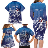 Samoa Manuia le Aso Tuto'atasi Siapo Motif Family Matching Long Sleeve Bodycon Dress and Hawaiian Shirt Warrior with Nifo Oti LT7 - Polynesian Pride