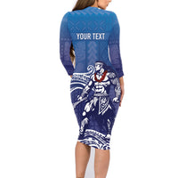 Samoa Manuia le Aso Tuto'atasi Siapo Motif Family Matching Long Sleeve Bodycon Dress and Hawaiian Shirt Warrior with Nifo Oti LT7 - Polynesian Pride