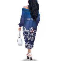 Samoa Manuia le Aso Tuto'atasi Siapo Motif Family Matching Off The Shoulder Long Sleeve Dress and Hawaiian Shirt Warrior with Nifo Oti LT7 - Polynesian Pride