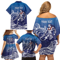 Samoa Manuia le Aso Tuto'atasi Siapo Motif Family Matching Off Shoulder Short Dress and Hawaiian Shirt Warrior with Nifo Oti LT7 - Polynesian Pride