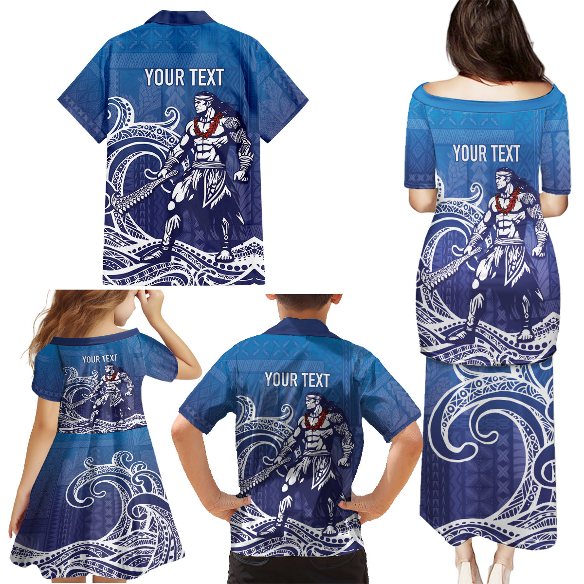 Samoa Manuia le Aso Tuto'atasi Siapo Motif Family Matching Puletasi and Hawaiian Shirt Warrior with Nifo Oti LT7 - Polynesian Pride