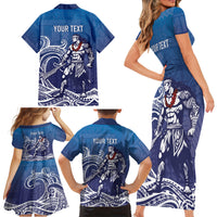 Samoa Manuia le Aso Tuto'atasi Siapo Motif Family Matching Short Sleeve Bodycon Dress and Hawaiian Shirt Warrior with Nifo Oti LT7 - Polynesian Pride