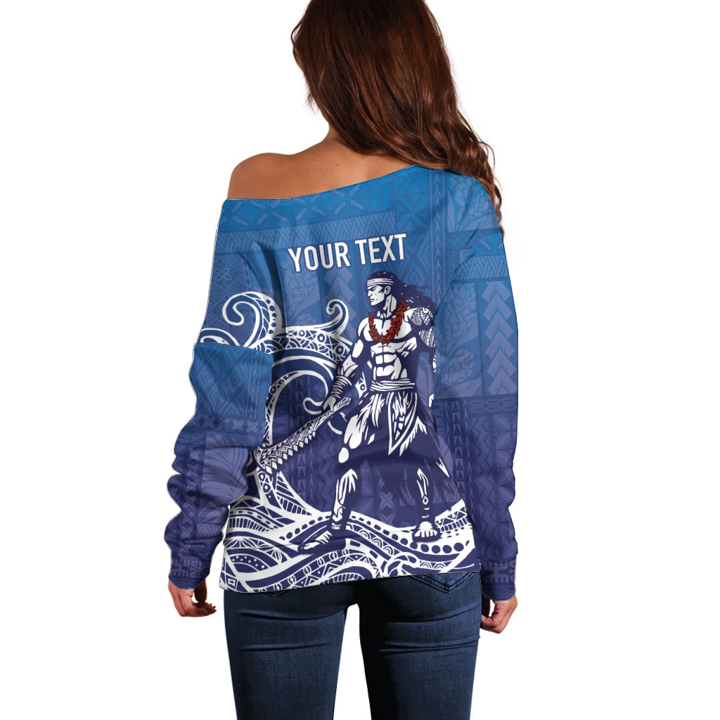 Samoa Manuia le Aso Tuto'atasi Siapo Motif Off Shoulder Sweater Warrior with Nifo Oti LT7 - Polynesian Pride