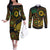 Vanuatu Personalized Aboriginal Arts Couples Matching Off The Shoulder Long Sleeve Dress and Long Sleeve Button Shirt Turtle and Iguana Special - Polynesian Pride