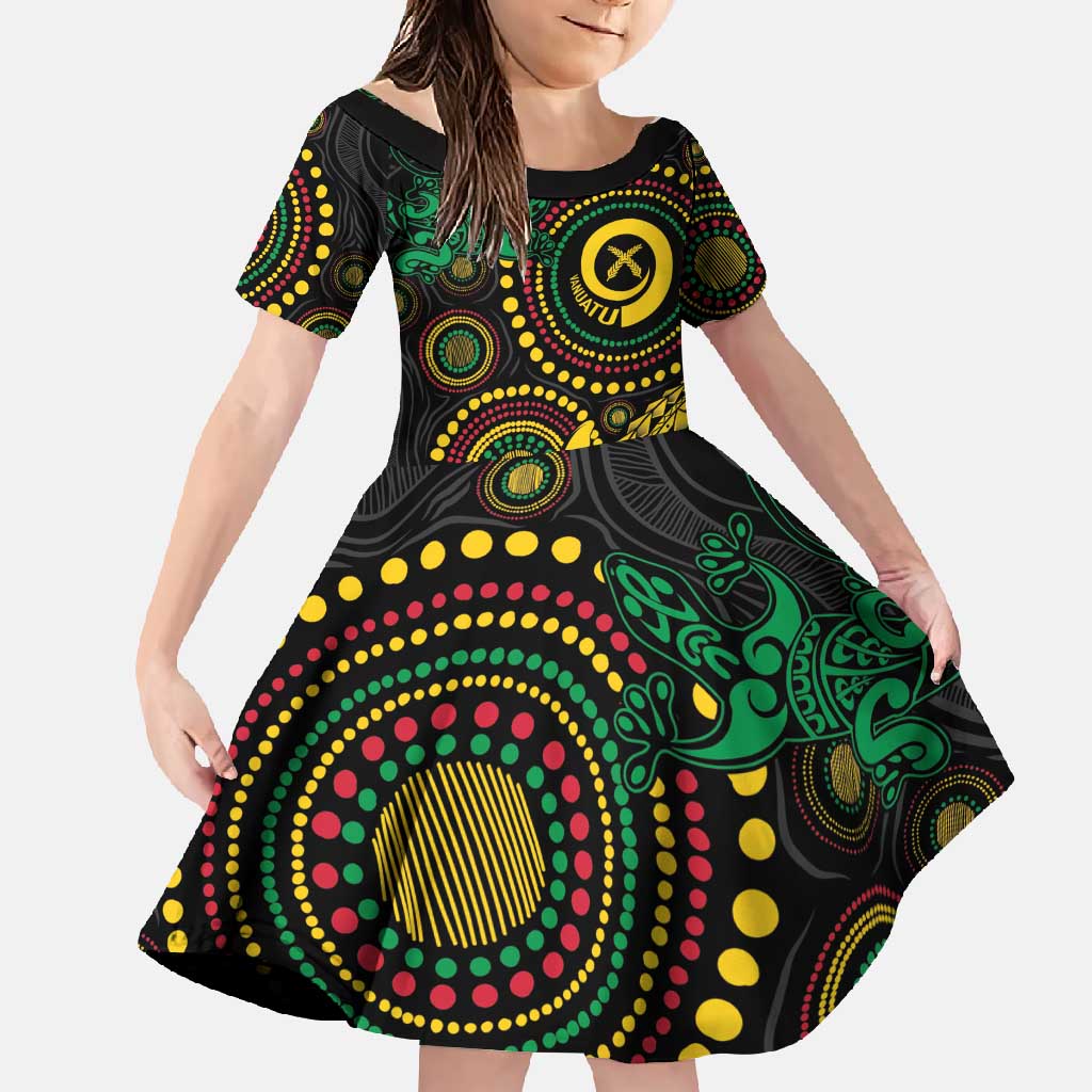 Vanuatu Personalized Aboriginal Arts Family Matching Long Sleeve Bodycon Dress and Hawaiian Shirt Turtle and Iguana Special - Polynesian Pride
