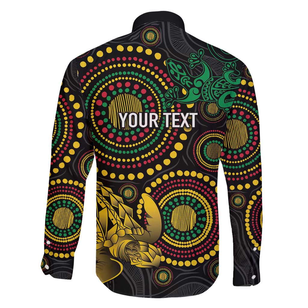 Vanuatu Personalized Aboriginal Arts Family Matching Long Sleeve Bodycon Dress and Hawaiian Shirt Turtle and Iguana Special - Polynesian Pride