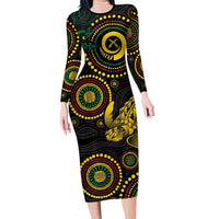 Vanuatu Personalized Aboriginal Arts Family Matching Long Sleeve Bodycon Dress and Hawaiian Shirt Turtle and Iguana Special - Polynesian Pride