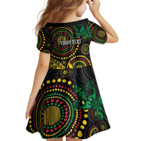 Vanuatu Personalized Aboriginal Arts Family Matching Off The Shoulder Long Sleeve Dress and Hawaiian Shirt Turtle and Iguana Special - Polynesian Pride