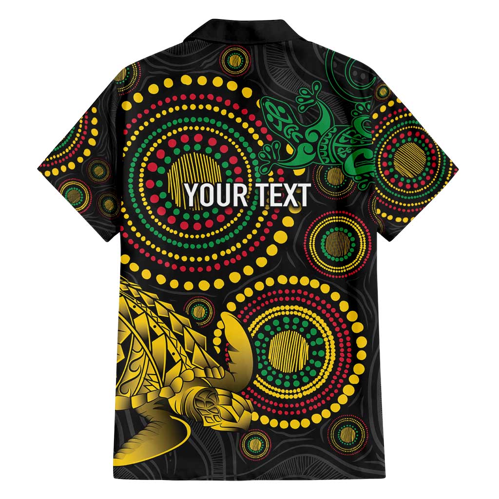 Vanuatu Personalized Aboriginal Arts Family Matching Off Shoulder Short Dress and Hawaiian Shirt Turtle and Iguana Special - Polynesian Pride