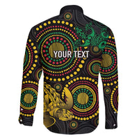 Vanuatu Personalized Aboriginal Arts Family Matching Off Shoulder Short Dress and Hawaiian Shirt Turtle and Iguana Special - Polynesian Pride
