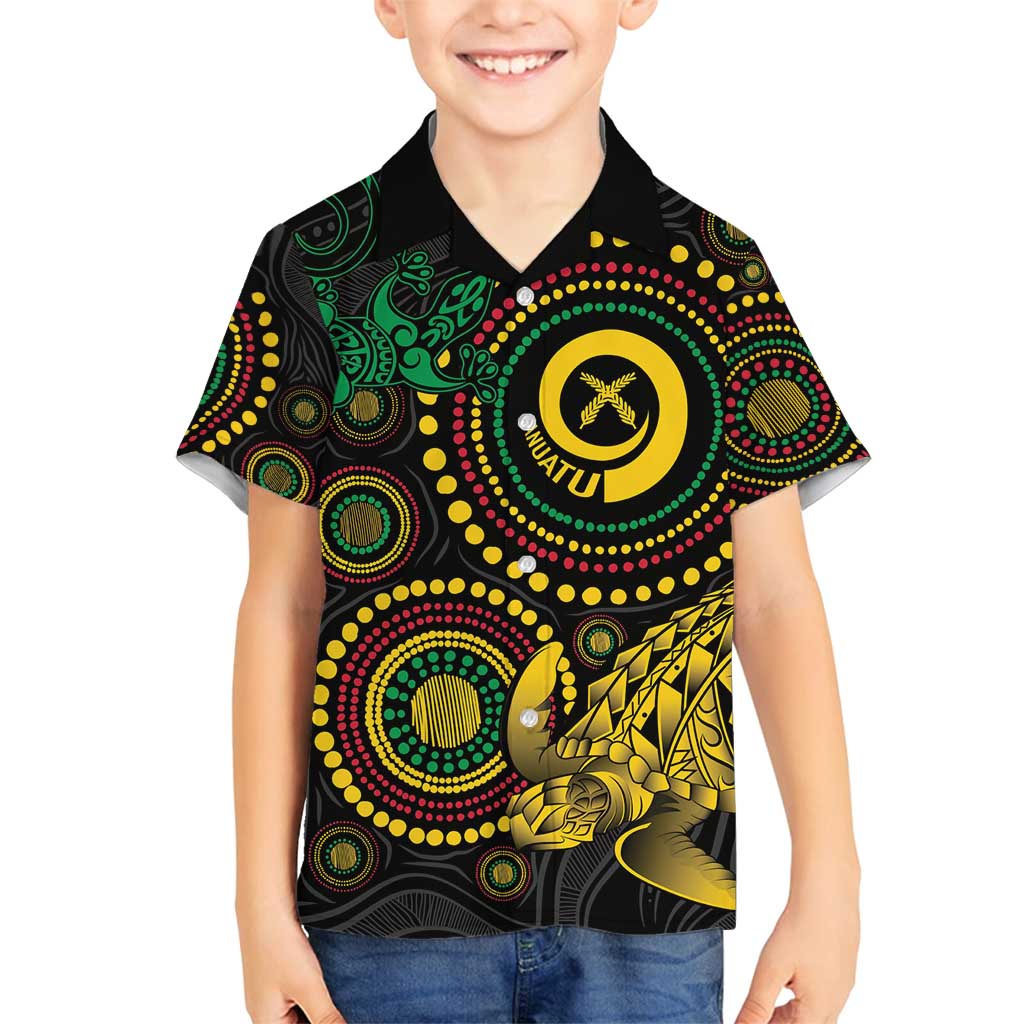 Vanuatu Personalized Aboriginal Arts Family Matching Tank Maxi Dress and Hawaiian Shirt Turtle and Iguana Special - Polynesian Pride