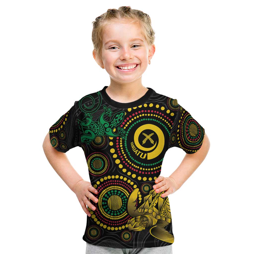 Vanuatu Personalized Aboriginal Arts Kid T Shirt Turtle and Iguana Special - Polynesian Pride