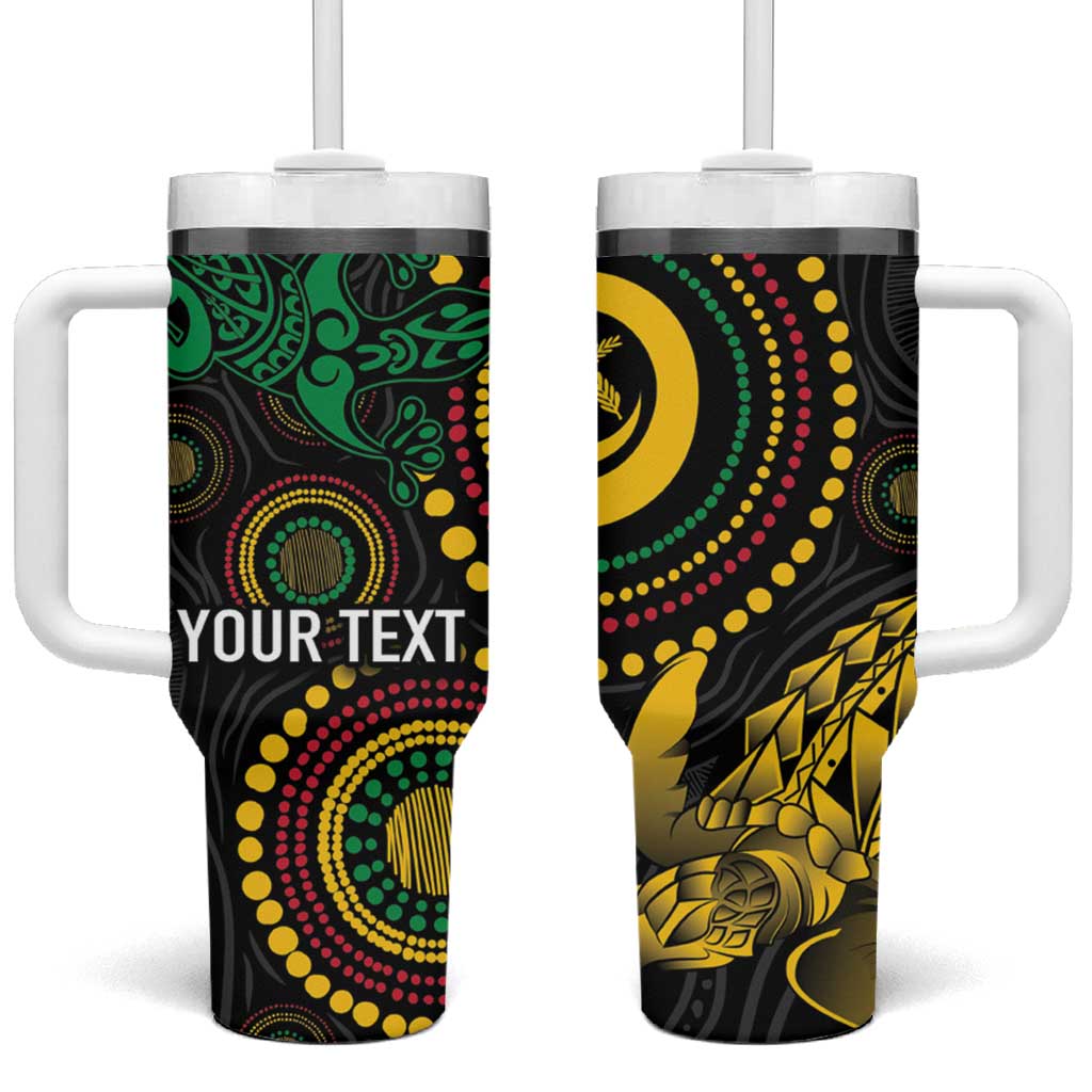Vanuatu Personalized Aboriginal Arts Tumbler With Handle Turtle and Iguana Special - Polynesian Pride