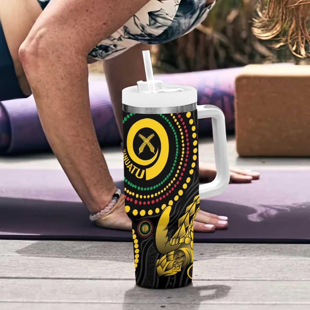 Vanuatu Personalized Aboriginal Arts Tumbler With Handle Turtle and Iguana Special - Polynesian Pride
