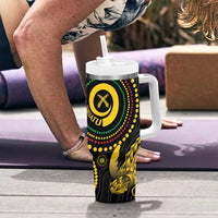 Vanuatu Personalized Aboriginal Arts Tumbler With Handle Turtle and Iguana Special - Polynesian Pride