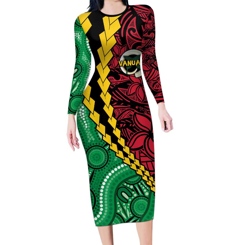 Vanuatu Personalized Tribal Family Matching Long Sleeve Bodycon Dress and Hawaiian Shirt Aboriginal Inspired Mix Style LT7 Mom's Dress Colorful - Polynesian Pride