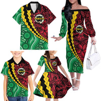Vanuatu Personalized Tribal Family Matching Off The Shoulder Long Sleeve Dress and Hawaiian Shirt Aboriginal Inspired Mix Style LT7 - Polynesian Pride