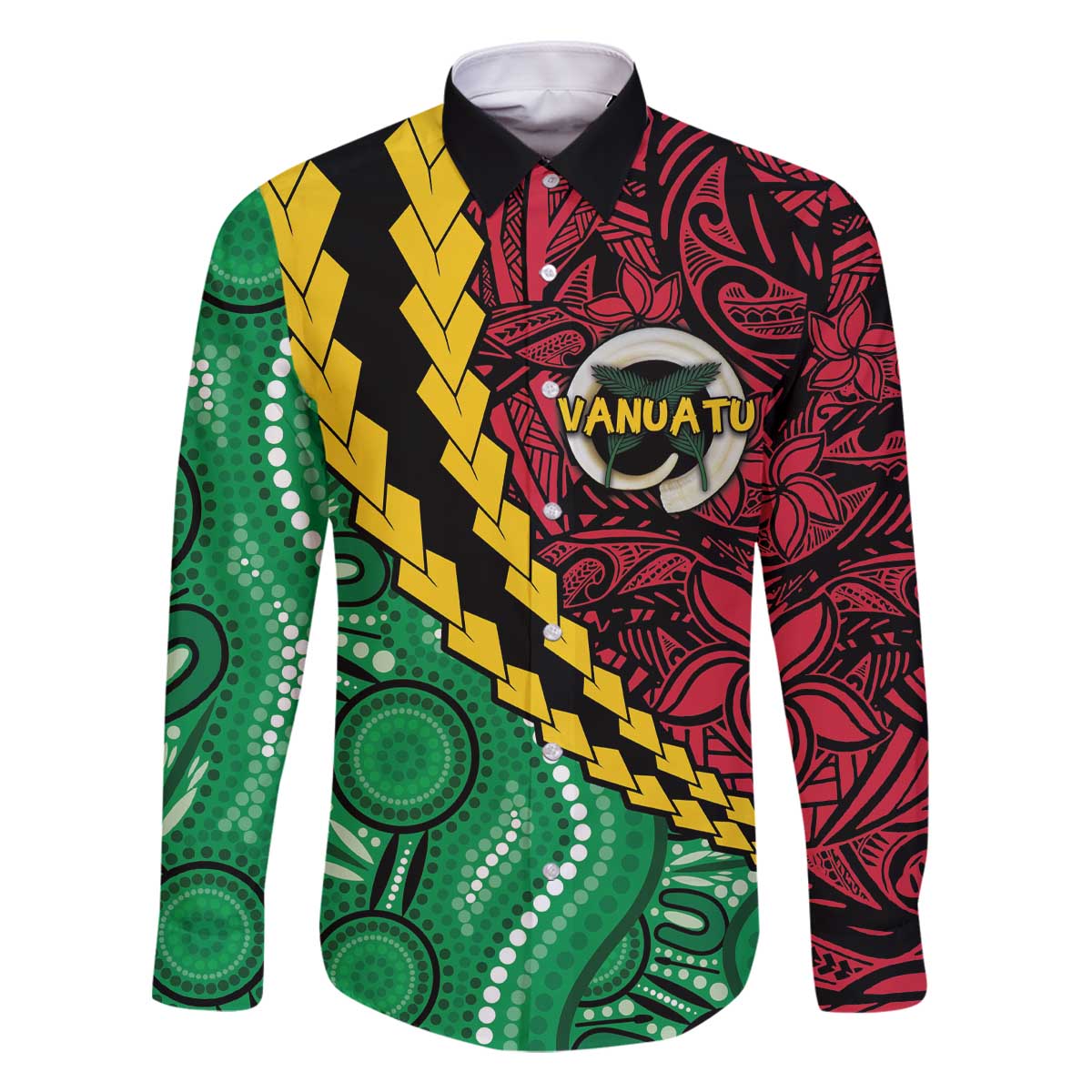 Vanuatu Personalized Tribal Family Matching Off The Shoulder Long Sleeve Dress and Hawaiian Shirt Aboriginal Inspired Mix Style LT7 Dad's Shirt - Long Sleeve Colorful - Polynesian Pride