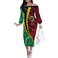 Vanuatu Personalized Tribal Family Matching Off The Shoulder Long Sleeve Dress and Hawaiian Shirt Aboriginal Inspired Mix Style LT7 Mom's Dress Colorful - Polynesian Pride