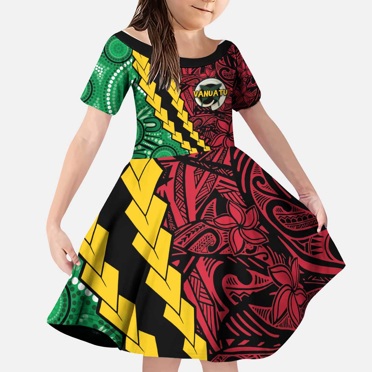 Vanuatu Personalized Tribal Kid Short Sleeve Dress Aboriginal Inspired Mix Style - Polynesian Pride