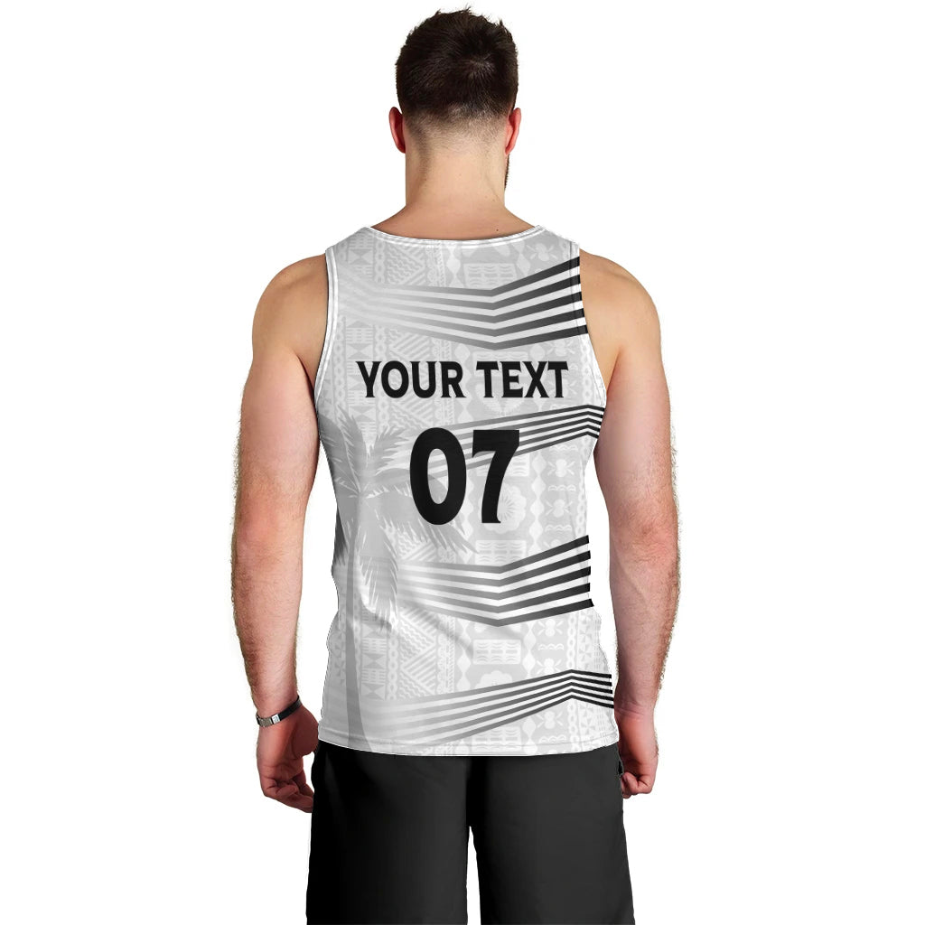 Personalised Fiji Rugby Men Tank Top Kaiviti WC 2023 Jersey Replica - White LT7 - Polynesian Pride