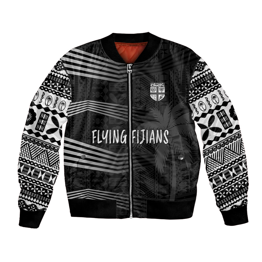 Personalised Fiji Rugby Bomber Jacket Kaiviti WC 2023 Jersey Replica - Black LT7 Unisex Black - Polynesian Pride