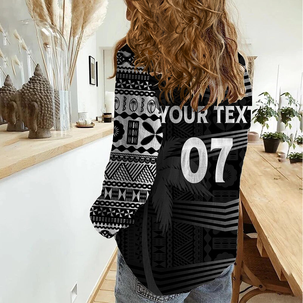 Personalised Fiji Rugby Women Casual Shirt Kaiviti WC 2023 Jersey Replica - Black LT7 - Polynesian Pride