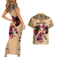 Personalised Polynesian Couples Matching Short Sleeve Bodycon Dress and Hawaiian Shirt Dog Lover With Beagle - Sunset At The Beach LT7 - Polynesian Pride