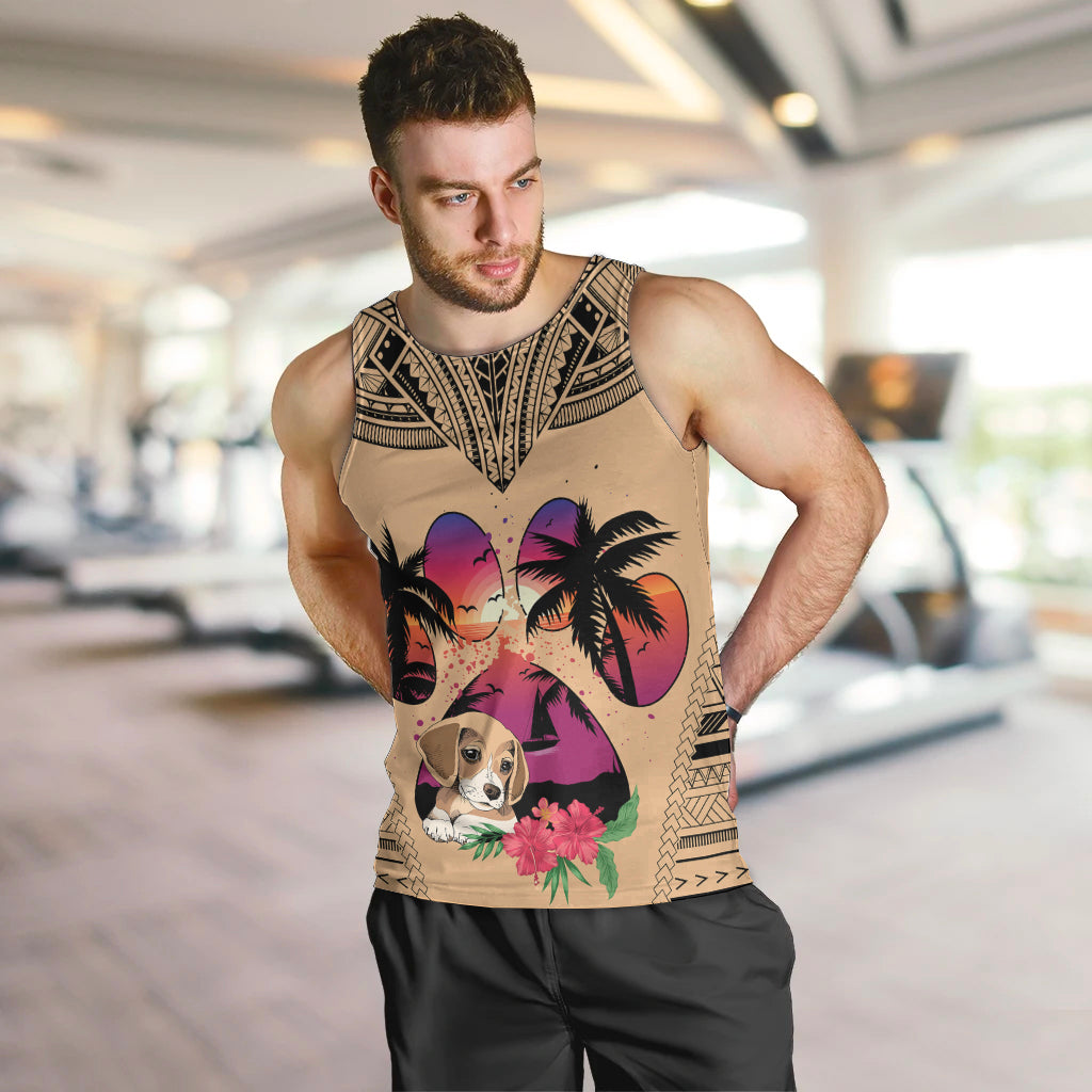 Personalised Polynesian Men Tank Top Dog Lover With Beagle - Sunset At The Beach LT7 - Polynesian Pride
