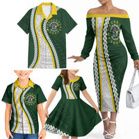 Cook Islands Rugby Personalized Avaiki Family Matching Off The Shoulder Long Sleeve Dress and Hawaiian Shirt GO Kuki