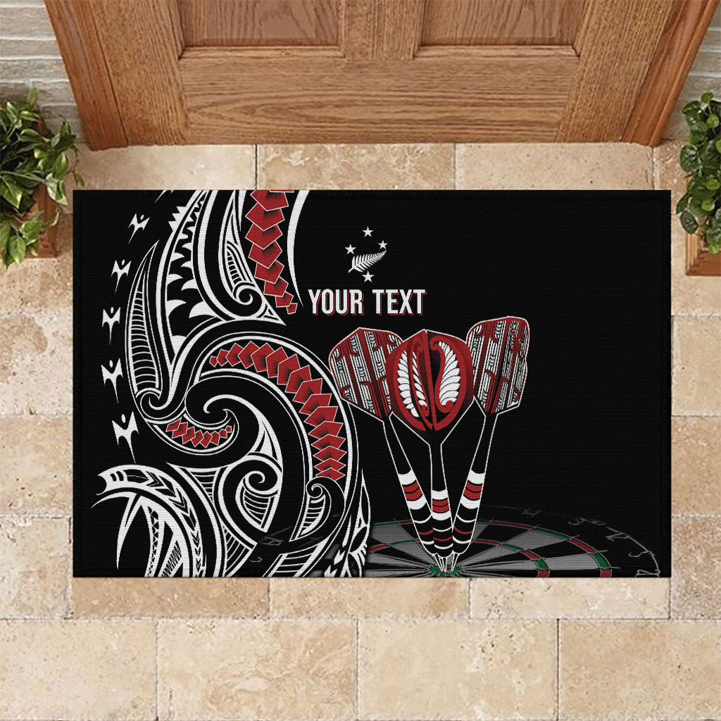 New Zealand Darts Personalized Hei Manaia Rubber Doormat Classic Kowhaiwhai LT7 Black - Polynesian Pride