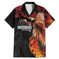Papua New Guinea Personalised Family Matching Mermaid Dress and Hawaiian Shirt Grunge Style 49th Independence Anni LT7 Dad's Shirt - Short Sleeve Black Red - Polynesian Pride