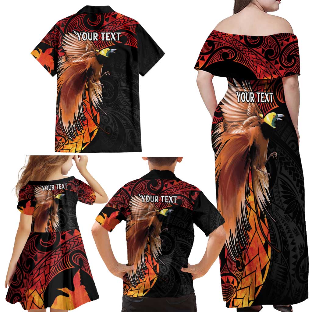 Papua New Guinea Personalised Family Matching Off Shoulder Maxi Dress and Hawaiian Shirt Grunge Style 49th Independence Anni LT7 - Polynesian Pride