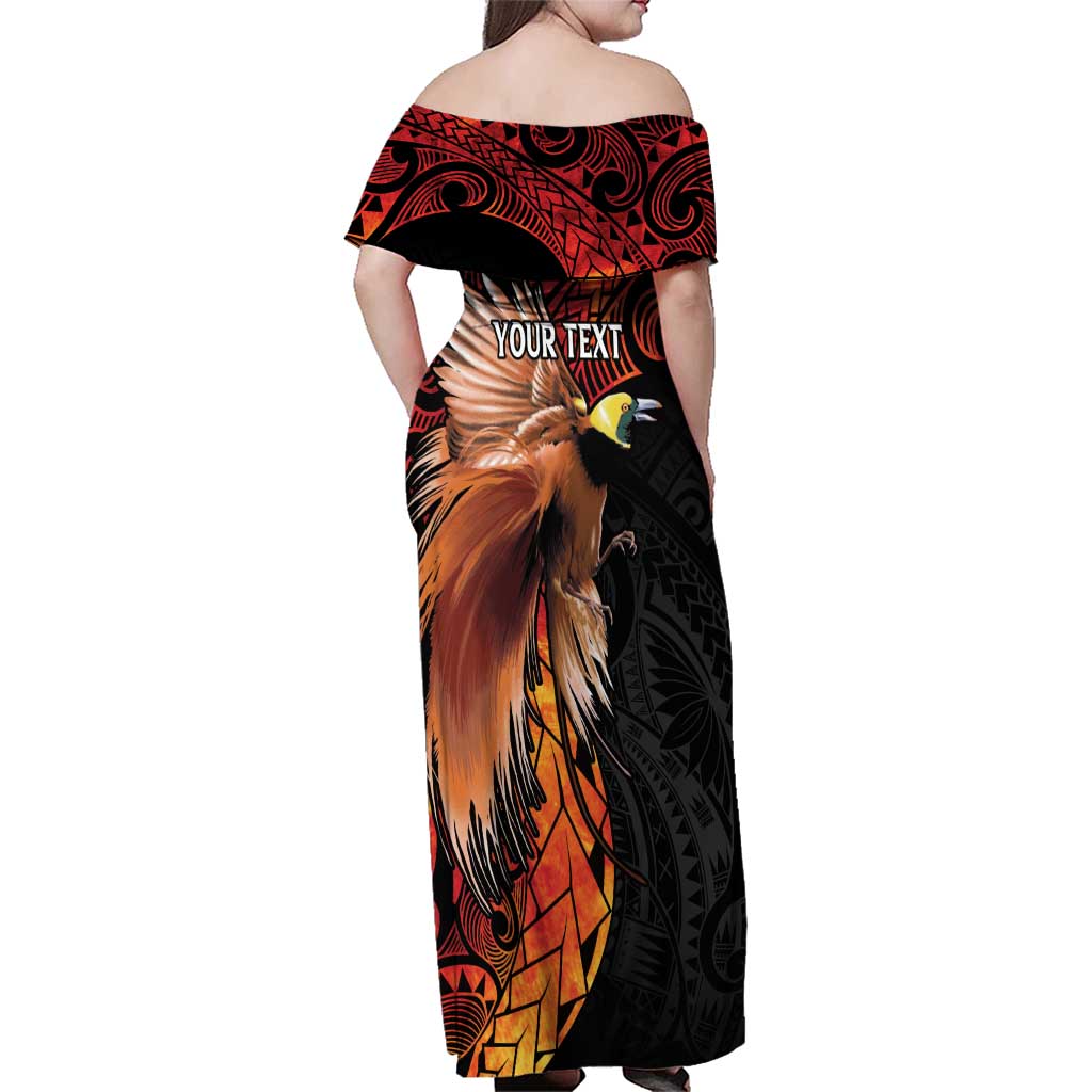 Papua New Guinea Personalised Family Matching Off Shoulder Maxi Dress and Hawaiian Shirt Grunge Style 49th Independence Anni LT7 - Polynesian Pride