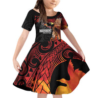 Papua New Guinea Personalised Family Matching Off Shoulder Short Dress and Hawaiian Shirt Grunge Style 49th Independence Anni LT7 Daughter's Dress Black Red - Polynesian Pride