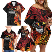 Papua New Guinea Personalised Family Matching Off Shoulder Short Dress and Hawaiian Shirt Grunge Style 49th Independence Anni LT7 - Polynesian Pride