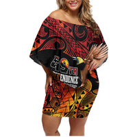 Papua New Guinea Personalised Family Matching Off Shoulder Short Dress and Hawaiian Shirt Grunge Style 49th Independence Anni LT7 Mom's Dress Black Red - Polynesian Pride
