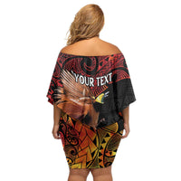 Papua New Guinea Personalised Family Matching Off Shoulder Short Dress and Hawaiian Shirt Grunge Style 49th Independence Anni LT7 - Polynesian Pride