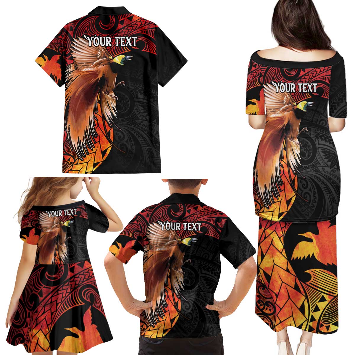 Papua New Guinea Personalised Family Matching Puletasi and Hawaiian Shirt Grunge Style 49th Independence Anni LT7 - Polynesian Pride