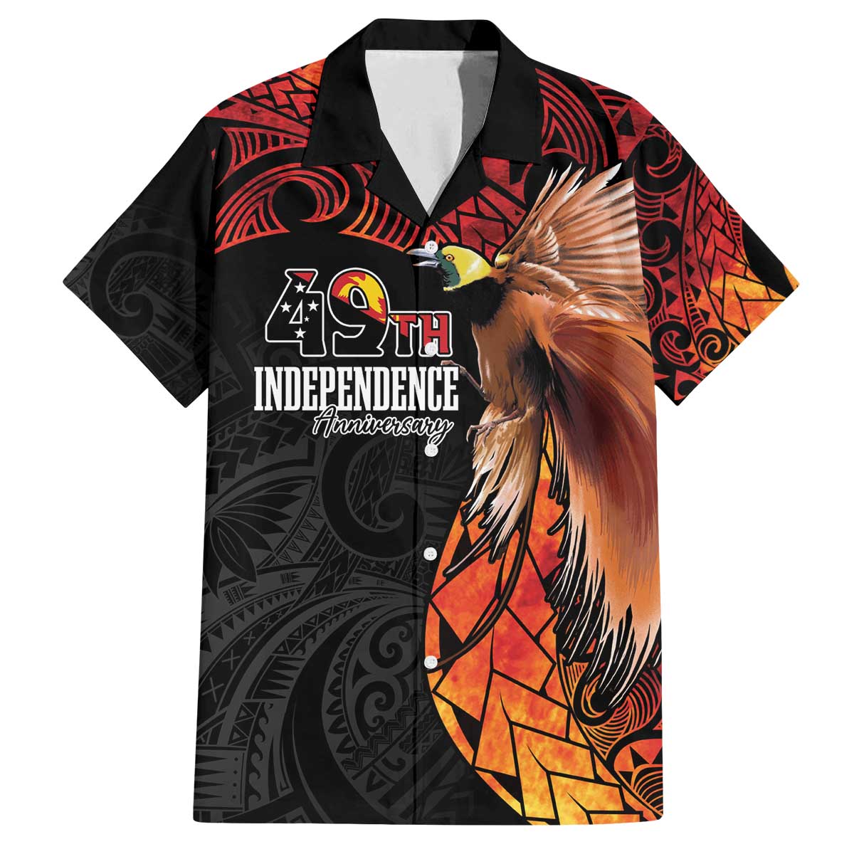 Papua New Guinea Personalised Family Matching Puletasi and Hawaiian Shirt Grunge Style 49th Independence Anni LT7 Dad's Shirt - Short Sleeve Black Red - Polynesian Pride